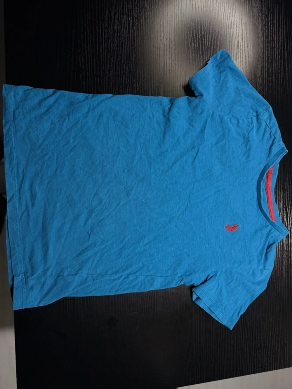 U.S. Polo Assn. Blue Tee with Red Trim and Yellow Print